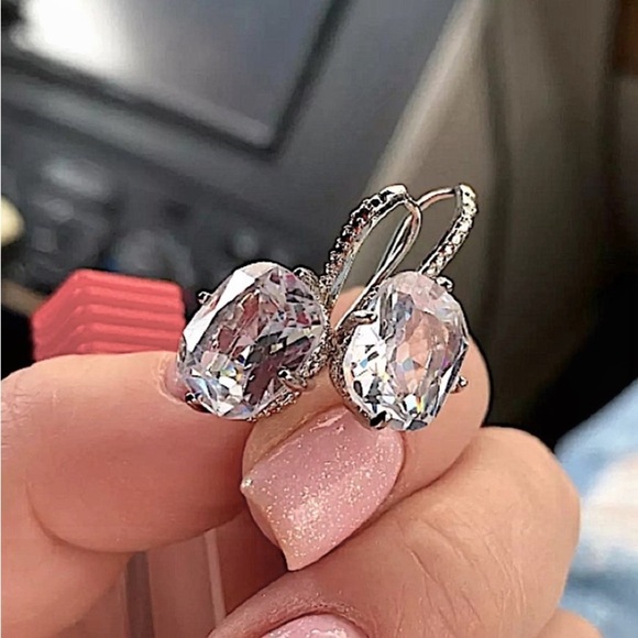 Princess Cut Silver Gold Filled Diamond Zircon Dangle Earrings - Picture 4 of 9